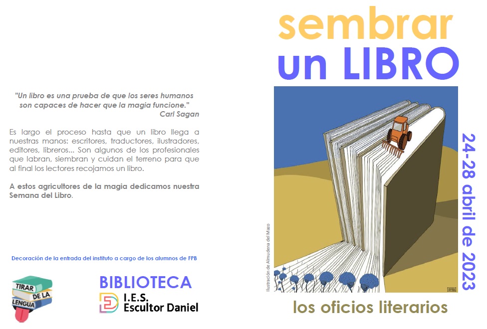 edBuscarini's tweet photo. Con motivo del #DíadelLibro, los responsables de @edBuscarini acudirán el martes 25 de abril de 2023 al IES Escultor Daniel de Logroño para ofrecer la charla 'Editar un libro: de la idea a la estantería' a los alumnos de 4º de la ESO dentro del programa 'Sembrar un libro'. https://t.co/I99bcKefwb