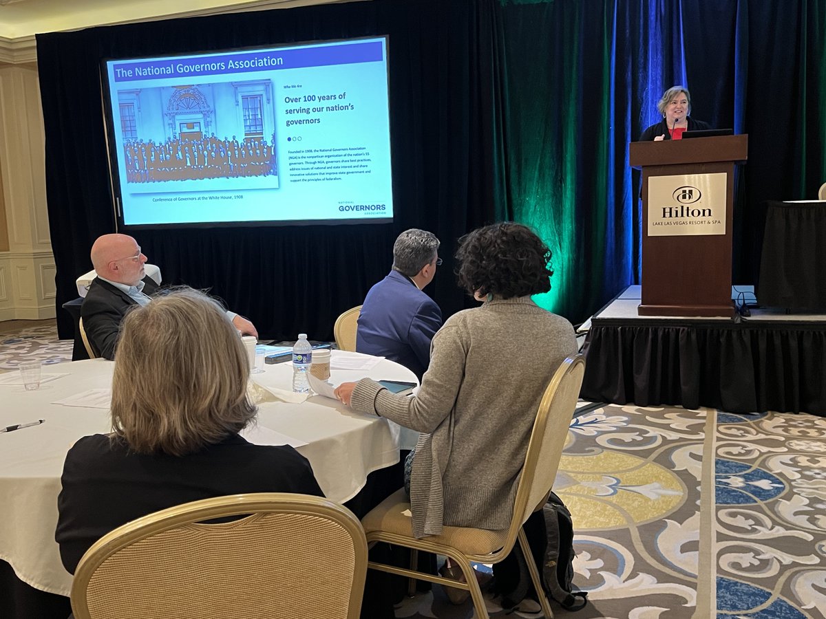 ComagineHealth's tweet photo. Amanda Winters, (@awintersdc), program director for the Center for Best Practices with the @NatlGovsAssoc, speaks to #CHRetreat23 on finding solutions to shortages of health care workers on the state level. https://t.co/JqaHhIbMMg