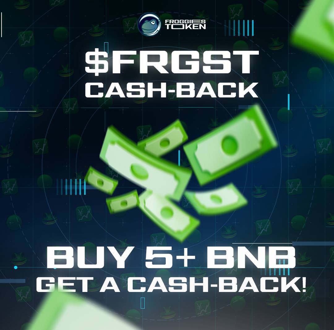 next_thing_'s tweet photo. 🔥SPECIAL CASH-BACK EVENT 🔥

Special cash-back event valid 24H from now! 💸

- Buy 5+ #BNB   and get a 20% cash-back in $FRGST
- Buy 10+ #BNB   and get a 25% cash-back in $FRGST
- Buy 50+ #BNB   and get a 30% cash-back in $FRGST

Rules:
- Much hold 48H
- Must claim on Telegram

Enjoy this cash-back till it lasts!

#froggies #cashback #discount #memecoin $pepe #pepe #BabyPepe #flokiceo