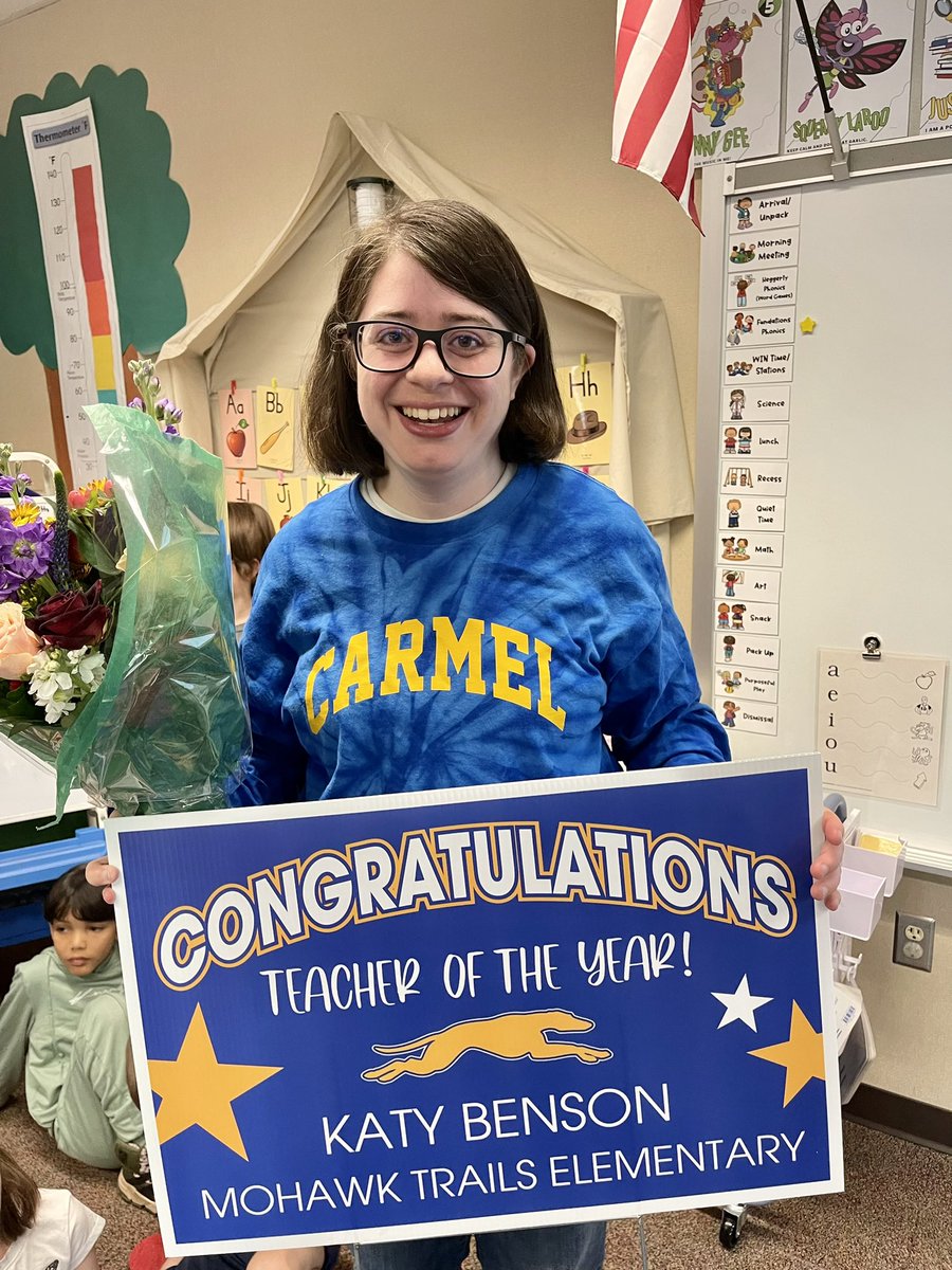 It’s been an amazing day 1 of celebrating our Teachers of the Year.  We love when our Greyhounds come back home to teach and here are two Teachers of the Year that attended Clay Middle School and Carmel High School as students!  🔵🟡🏆