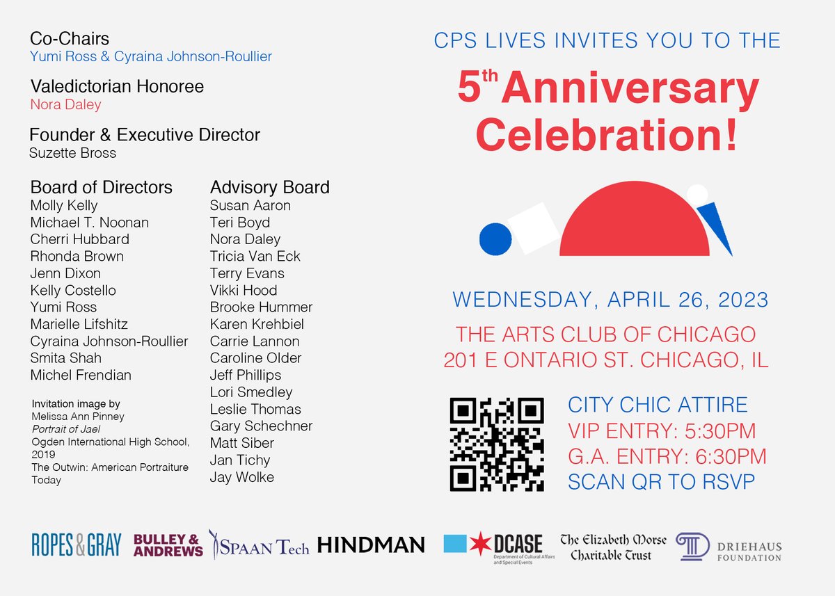CPS_Lives's tweet photo. We are beyond excited to celebrate our 5th Anniversary with you this Wednesday, April 26th, at The Arts Club of Chicago! ✨ Thank you to our sponsors for supporting us as we commemorate this significant milestone! 🎉🥂

Click the link in our bio to purchase tickets. https://t.co/i5X8N3SNbC