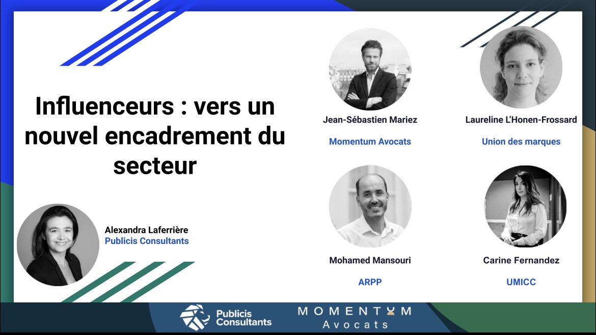 🤳 🔍<a href="/AlexandraLafer1/">Alexandra Laferriere</a> (<a href="/PubConsultants/">Publicis Consultants</a>) et Jean-Sébastien Mariez (<a href="/AvocatsMomentum/">Momentum Avocats</a>) animaient ce soir un décryptage la future régulation du secteur de l’influence en présence de l’ARPP, l’UDM et l’UMICC. 
Ravi d’avoir participé à l’organisation de cet événement !