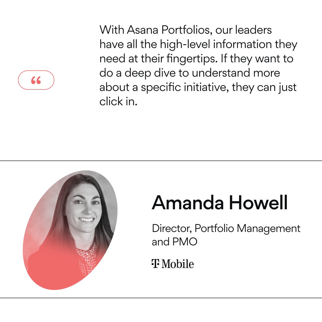 asana's tweet photo. To launch T-Mobile High Speed Internet, the PMO needed to standardize end-to-end processes and enable teams to work cross-functionally at scale.
#WithAsana, T-Mobile’s PMO centralized their workspace to connect teams to solve business challenges and successfully launch products. https://t.co/RkeFI72l2F