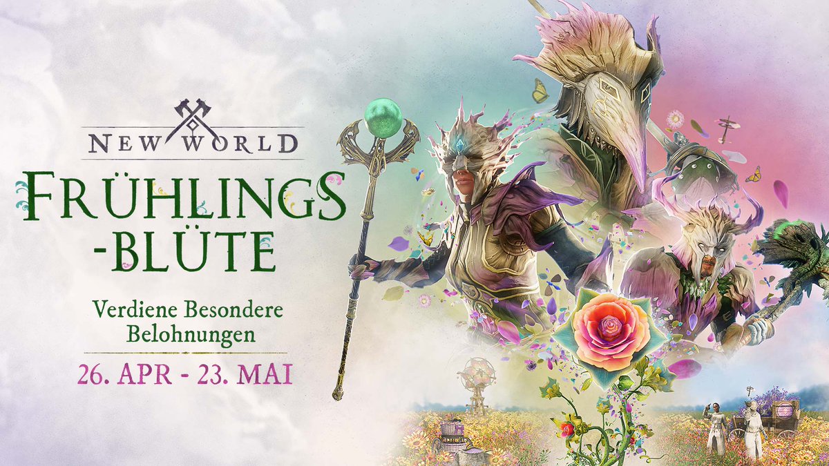 playnewworldDE's tweet photo. Helft dem rätselhaften Blütenherold vom 26. April bis zum 23. Mai dabei, die Geheimnisse der ätherischen Flaumblumen zu lüften, und holt euch die fruchtbringenden Gaben des Frühlings in Form Von besonderen Belohnungen💐 

Hier erfahrt ihr alles zum Event!
https://t.co/CQprSLjEri https://t.co/g08CPeYDr1