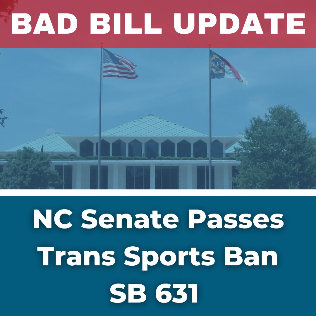 Breaking: The NC Senate just passed #SB631, which bans trans young ppl from participating in sports congruent with their gender identity. The bill now heads to the House, which already passed the companion bill. This is a dark day for NC. #ncpol #letkidsplay