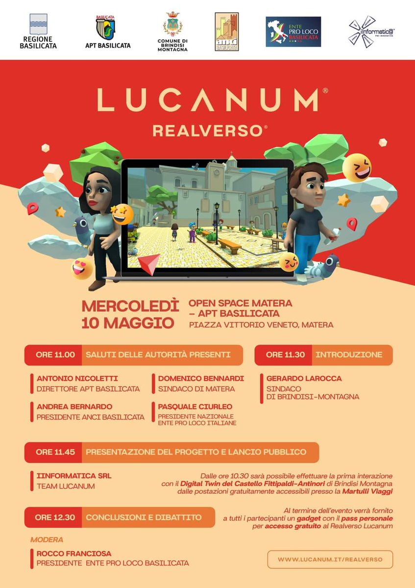 roccofranciosa's tweet photo. Sei pronto ad entrare dal tuo device nel #Realverso #Lucanum ? 📲
Ti aspettiamo il 10 Maggio a #Matera
#lucania #metaverso #basilicata
#proloco #prolocobasilicata #epli
#prolocodellalucania #enteprolocoitaliane
#enteprolocobasilicata #prolocosostenibile2030 https://t.co/YJ2QxMfLyY