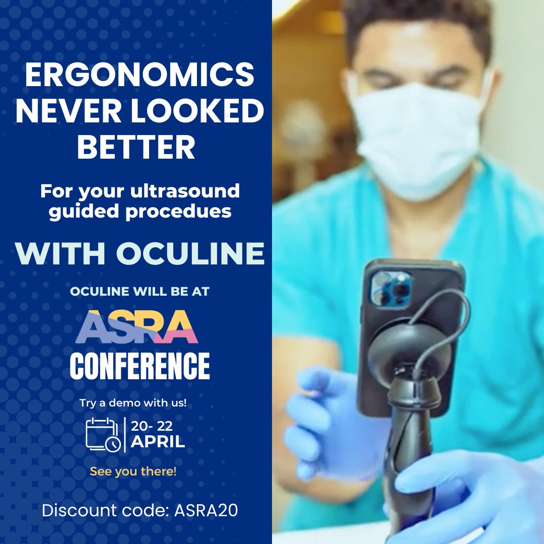 We can’t wait to see you at the ASRA 2023 conference this week!!
Stop by for a demo and check out the benefits of Oculine for your ultrasound guided blocks and procedures!

#ASRASpring23 #ASRA100 #ASRA #POCUS #Anesthesia #Anesthesiologist #regionalanesthesia #PACU