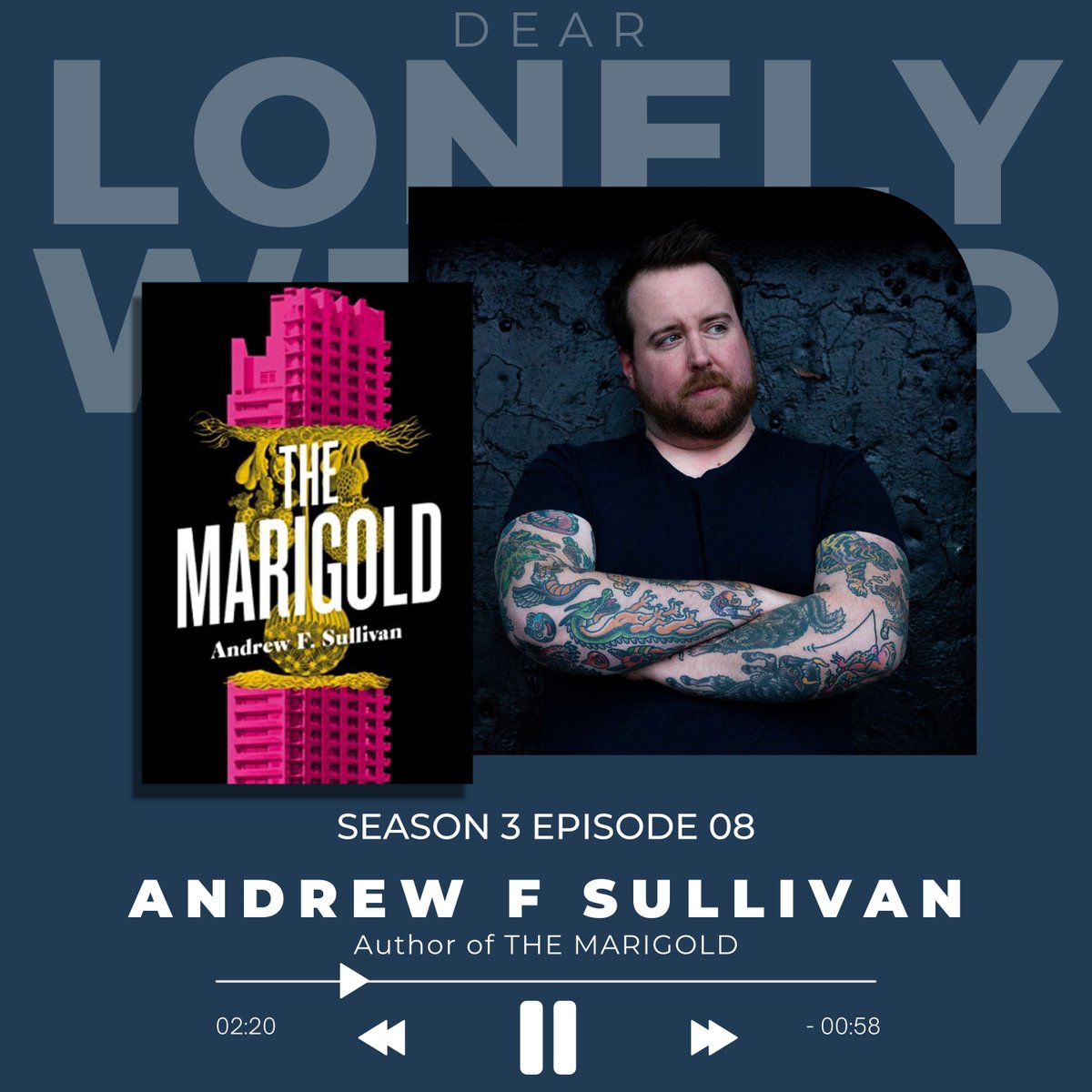 LonelyWriterPod's tweet photo. On today’s episode @edenboudreau chats with @AFSulli author of THE MARIGOLD, a novel about a city eating itself!  

Listen wherever you find your favourite podcasts, and please don’t forget to rate, review and subscribe. https://t.co/GM2hH1PF62