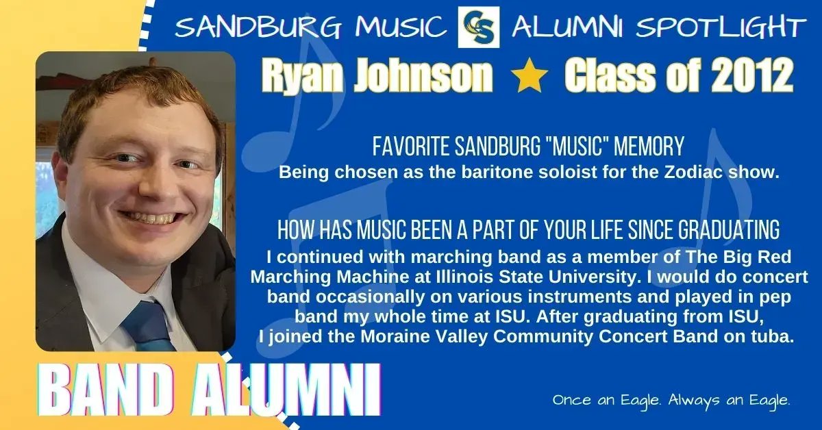 CSHS Music Boosters (@csmusicboosters) on Twitter photo Alumni Spotlight: During his time at Sandburg Ryan particpated in curricular band, marching band, jazz band, pep band, and pit orchestra.
<a href="/SandburgHS/">Carl Sandburg H.S.</a> <a href="/CSEngMusEL/">English, Music, EL, and Media Center @SandburgHS</a> <a href="/SandburgBands/">Sandburg Bands</a>
#onceaneaglealwaysaneagle #AlumniSpotlight #musiclifestyle #music #EaglePride Alumni Spotlight: During his time at Sandburg Ryan particpated in curricular band, marching band, jazz band, pep band, and pit orchestra.
<a href="/SandburgHS/">Carl Sandburg H.S.</a> <a href="/CSEngMusEL/">English, Music, EL, and Media Center @SandburgHS</a> <a href="/SandburgBands/">Sandburg Bands</a>
#onceaneaglealwaysaneagle #AlumniSpotlight #musiclifestyle #music #EaglePride