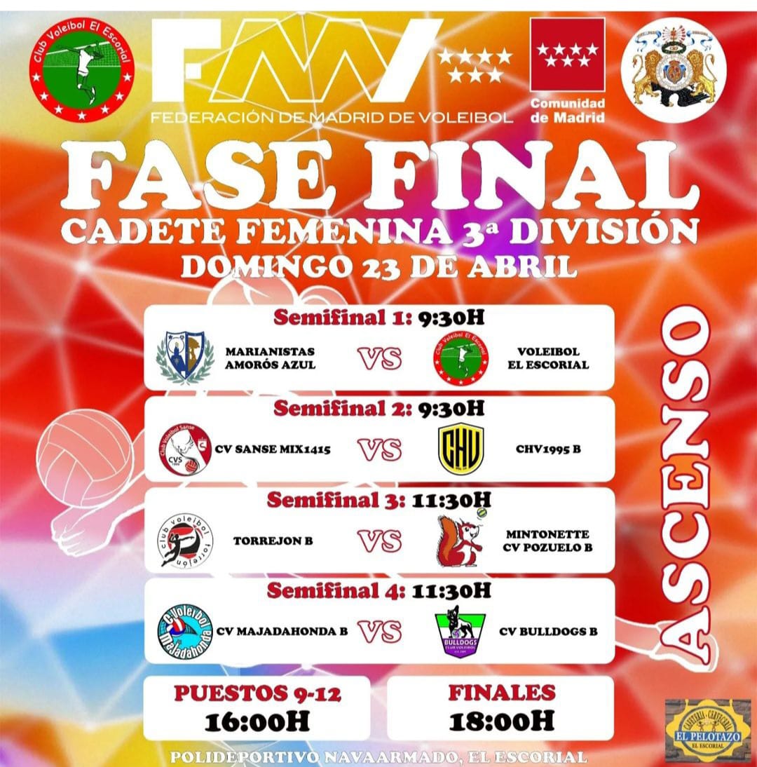 Fase Final Cadete 3ªDivisión y Juvenil 3ªDivisión
Lee más en : clubvoleibolpozuelo.es/publication/15…