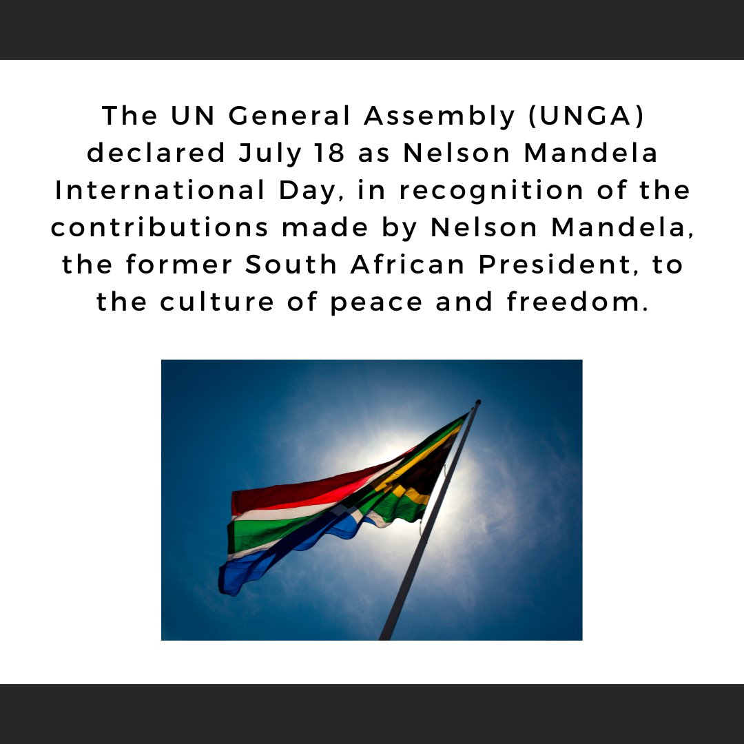 wpi_odime's tweet photo. The UN General Assembly (UNGA) declared July 18 as Nelson Mandela International Day, in recognition of the contributions made by Nelson Mandela, the former South African President, to the culture of peace and freedom.

Learn More: https://t.co/3ZuSIWDlnI

#WPI #ODIME #WPITechTube https://t.co/9Scws9fIVR