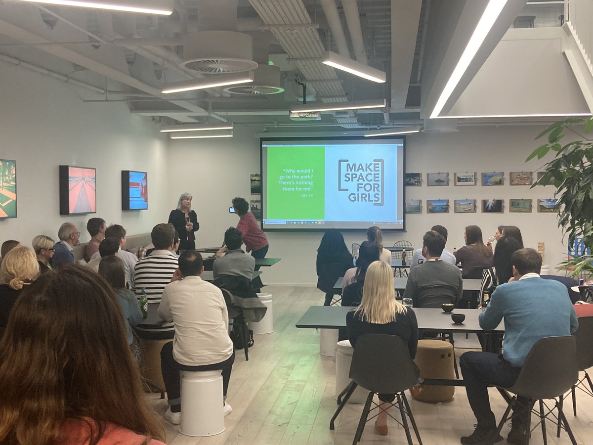 Super interesting talk from @MakeSpaceforGi1 at the AECOM offices about how to create more inclusive spaces and break some of the park ‘territories’ that exist
