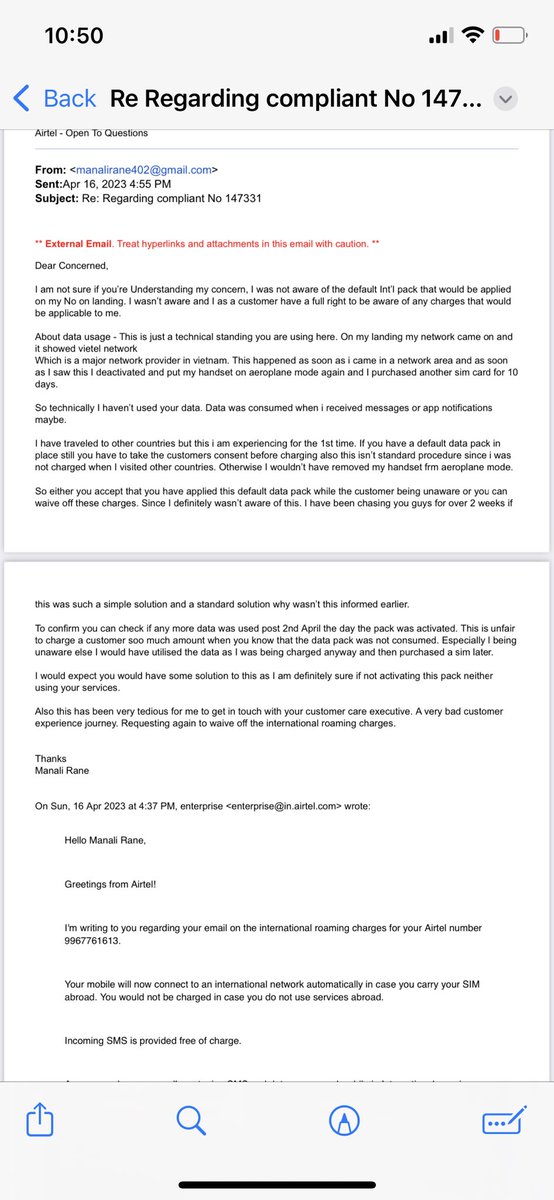 ranemanalii's tweet photo. @airtelindia @Airtel_Presence @airtelpresence @TRAI Airtel charges without customers knowledge IR packs with a excuse to prevent bill shocks to the consumer. They have excuse for every damn thing. I was charged 700 rs additional over the extra charges without my knowledge. @TRAI https://t.co/DJlL7t08oG
