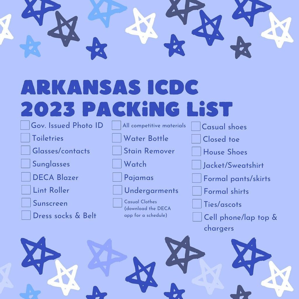 Hey Arkansas DECA-Or anyone who this may help-here is a guide to help you with all of your packing needs! We cannot wait to see you in bright &amp; sunny Orlando! 🙌🔷 #aricdc2023 #weARdeca #gettheedge instagr.am/p/CrQ85A6OKMV/