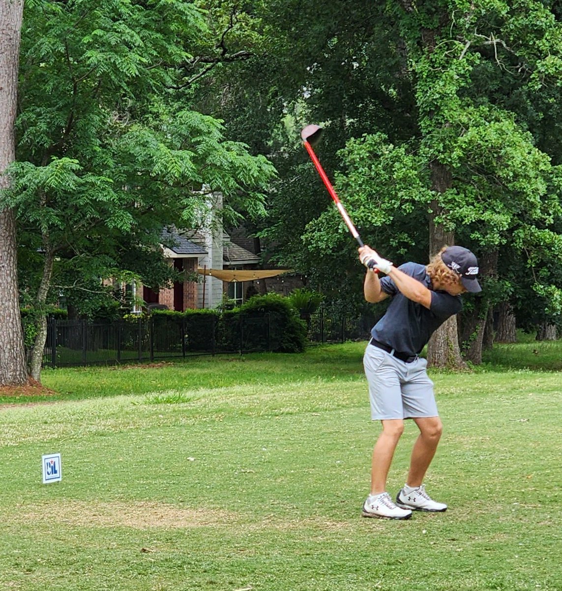 BastropHighGolf's tweet photo. Bastrop Bear golfer Bryan Gattis smacking a drive on the #4 tee box on day 2 of the boys 3-5A regional tournament in Montgomery,TX! https://t.co/WZfDR27keJ
