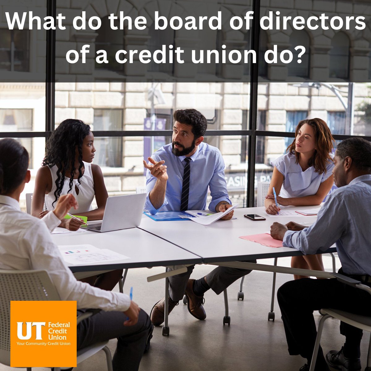 UTFCU's tweet photo. Have you ever wondered what our board of directors does for #UTFCU? Our board is a group of elected volunteer members responsible for the general direction and control of the #CreditUnion, formulating policies, monitoring the credit union's operations, and hiring the CEO! https://t.co/iJ6qRfMhtI