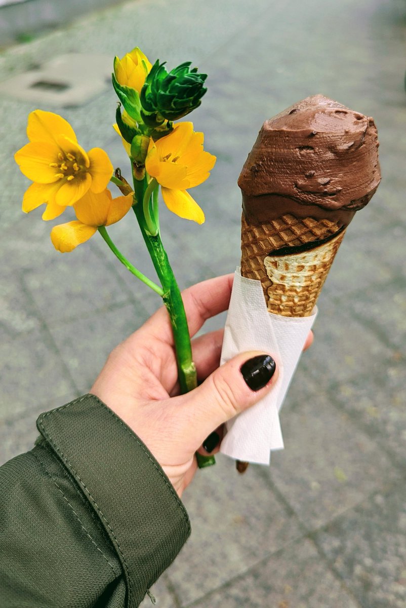 It's spring in Berlin when you mind your business (ice cream) and a stranger gives you a flower.