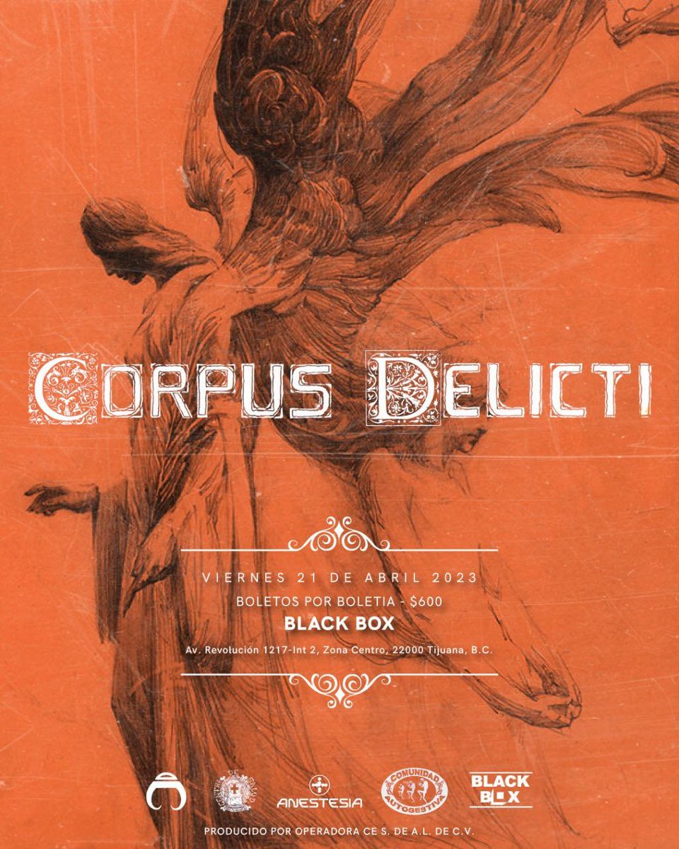 darktijuana's tweet photo. CORPUS DELICTI EN VIVO EN TIJUANA
Viernes 21 de abril a partir de las 20:00 horas en Black Box. Av. Revolución y calle Sexta, Centro, Tijuana.
Boleto: 600 pesos en https://t.co/DwlUOwMSxQ https://t.co/mBYYKsBsfd