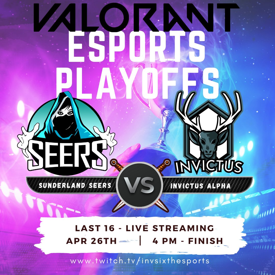 Invictus Sixth eSports (@invsixthesports) on Twitter photo Tune in on April 26th at 4pm on Twitch (twitch.tv/invsixthesports) to watch Invictus vs <a href="/SunderlandSeers/">Sunderland Seers OW</a>.
I wonder who's going to come out on top?
#esports #studentchamps #britishesports #valorant Tune in on April 26th at 4pm on Twitch (twitch.tv/invsixthesports) to watch Invictus vs <a href="/SunderlandSeers/">Sunderland Seers OW</a>.
I wonder who's going to come out on top?
#esports #studentchamps #britishesports #valorant