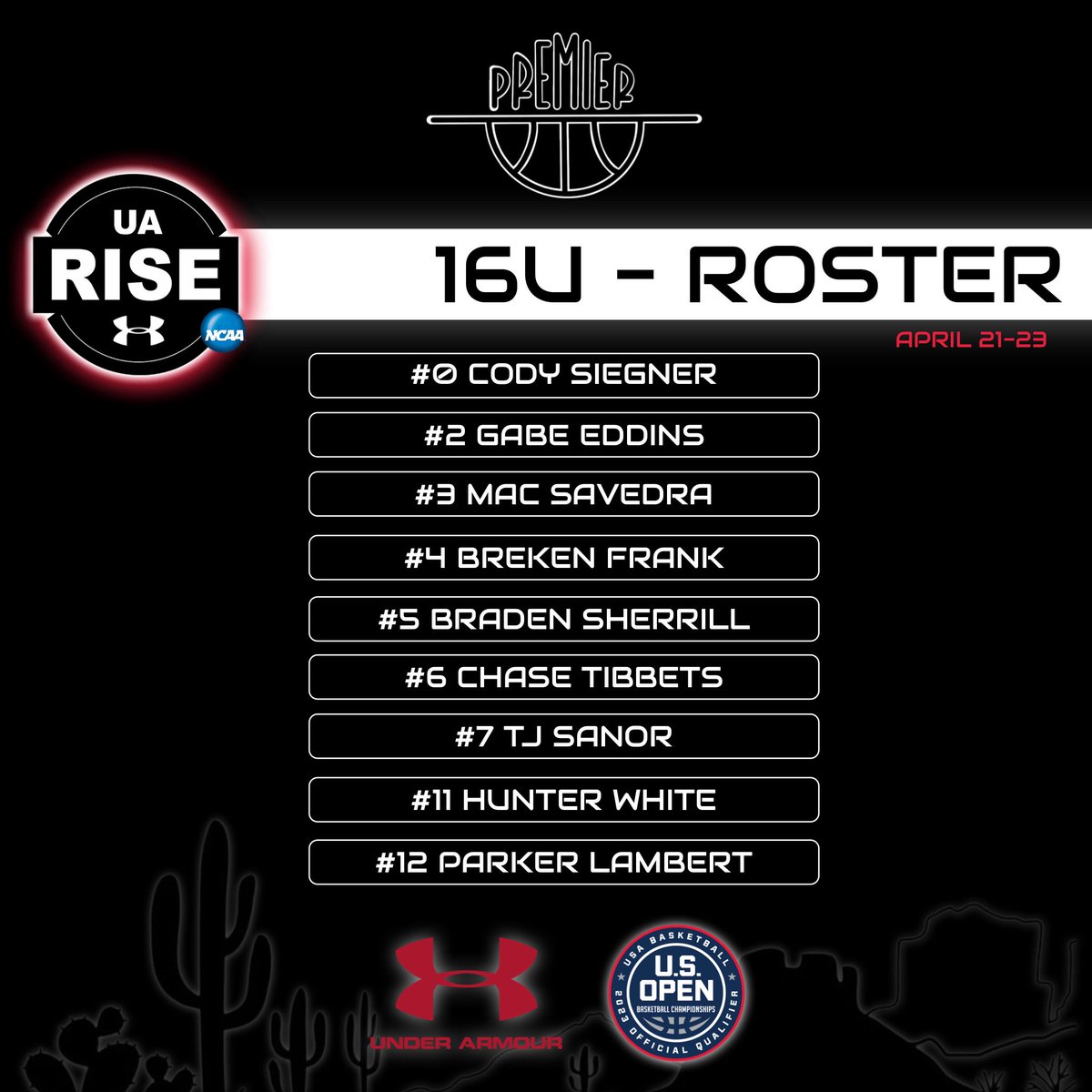IdahoPremier's tweet photo. 💥Session 1 of the UA @RiseCircuit starts tomorrow!💥

📍All UA Rise &amp; UAA games will be played at Legacy Sports in Mesa, AZ. 

⭐️Our 17U UA Rise team was invited to participate in the @WCEBball Super Showcase, giving them an additional showcase game on Sunday at Inspire Courts. https://t.co/qmmSzJGGqD
