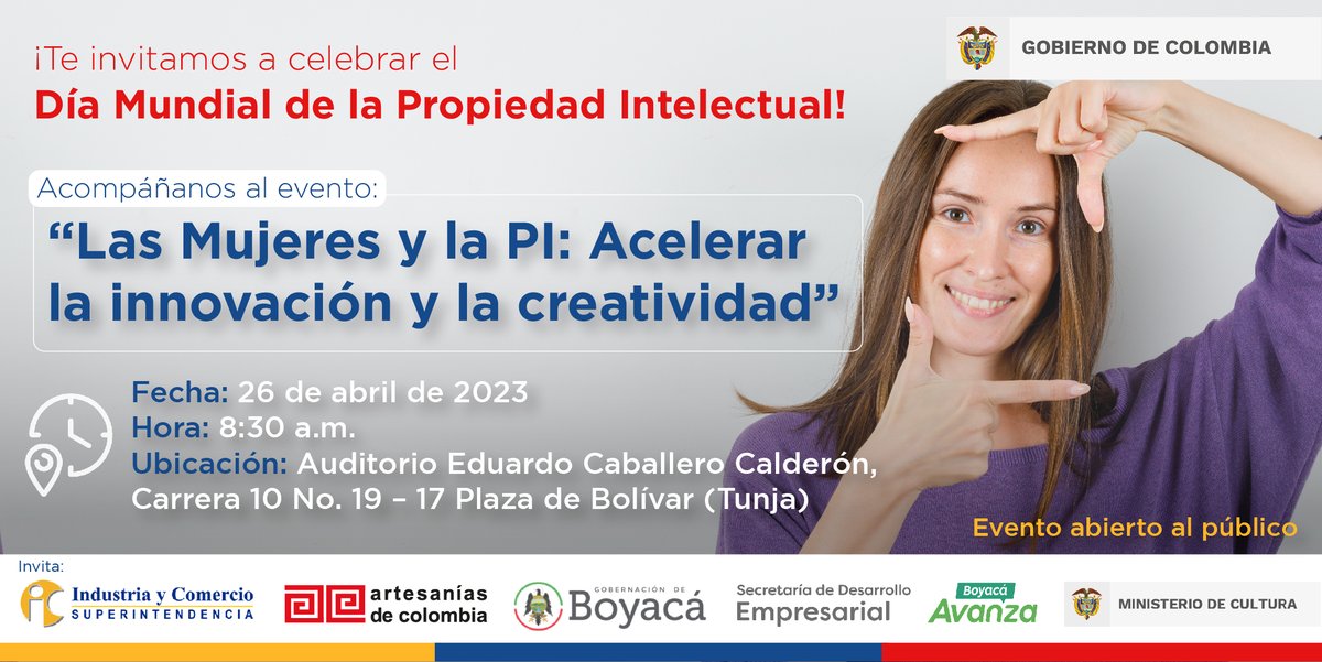sicsuper's tweet photo. Este 26 de abril la #SIC conmemora el Día Mundial de la Propiedad Intelectual, con un foro en el que se destacará el rol de las #MujeresPioneras.

Si deseas conocer más sobre marcas, patentes y registros, asiste al Auditorio Eduardo Caballero Calderón, ubicado en 📍Tunja. https://t.co/HMObYwrmY6