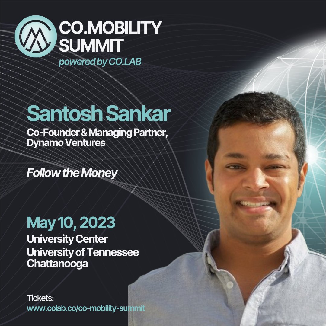 thecompanylab's tweet photo. We can't wait to have Santosh Sankar, Co-Founder & Managing Partner of Dynamo Ventures, at the CO.MOBILITY Summit!
Santosh will lead a panel discussion at UTC geared toward money and investments.
Register: https://t.co/jryslEe7aP
#COMOBILITYSummit #invest #sustainablemobility https://t.co/S37kQipVtG