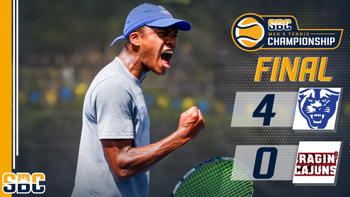 SunBelt's tweet photo. 𝗠𝗢𝗠𝗘𝗡𝗧 𝗦𝗘𝗜𝗭𝗘𝗗.

@GSUMTennis is moving on in the #SunBeltMTEN Tournament. ☀️🎾 https://t.co/gR7WXUQbrg