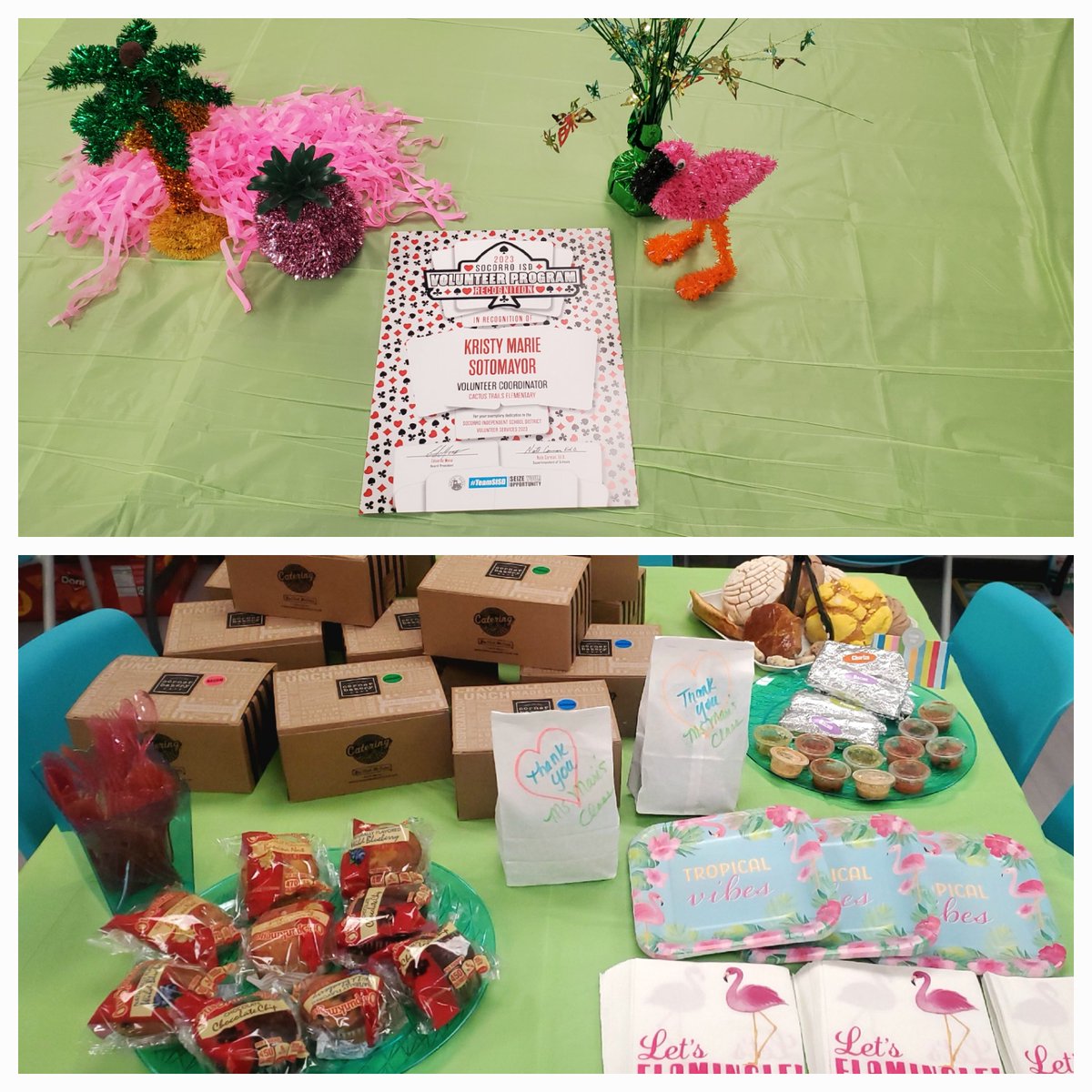 KM_Sotomayor's tweet photo. Thank you to our Counselors, P.E. Coaches, PreK and 1st grade teams as well as Ms. Ornelas for all contributing to our Volunteer Appreciation breakfast! We appreciate you!🥰 #ctestickstogether #VolunteerAppreciationWeek https://t.co/7FkC7eGs94