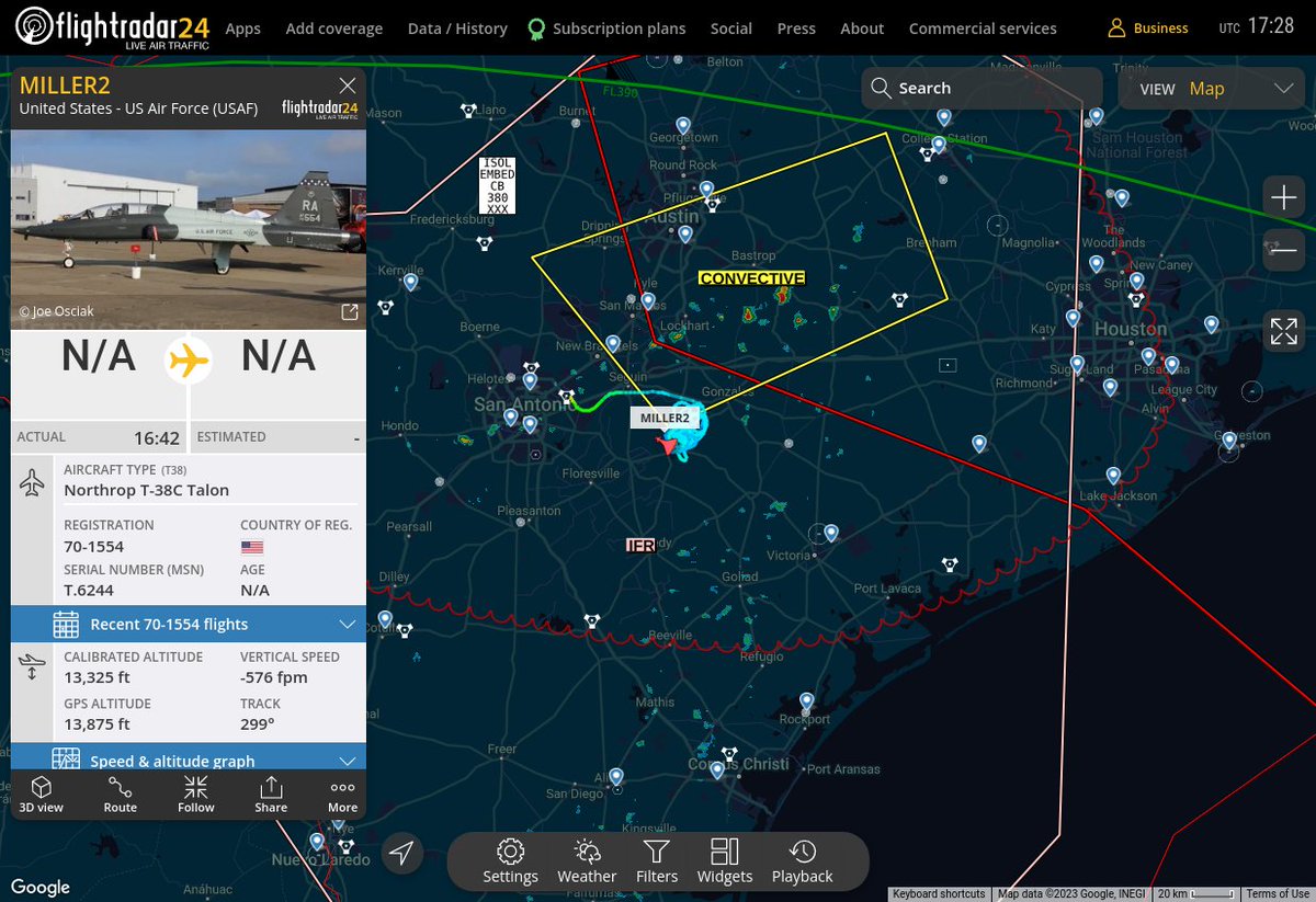 Radar_Assistant's tweet image. MULTI FR24 CIRCLING ALERT : At time Thu Apr 20 18:22:07 2023 #MILLER2 was likely to be circling at FL130  
 near FM 77, Schoolland, Gonzales County, Texas, 78140,  #AvGeek #ADSB flightradar24.com/MILLER2/2ff928…