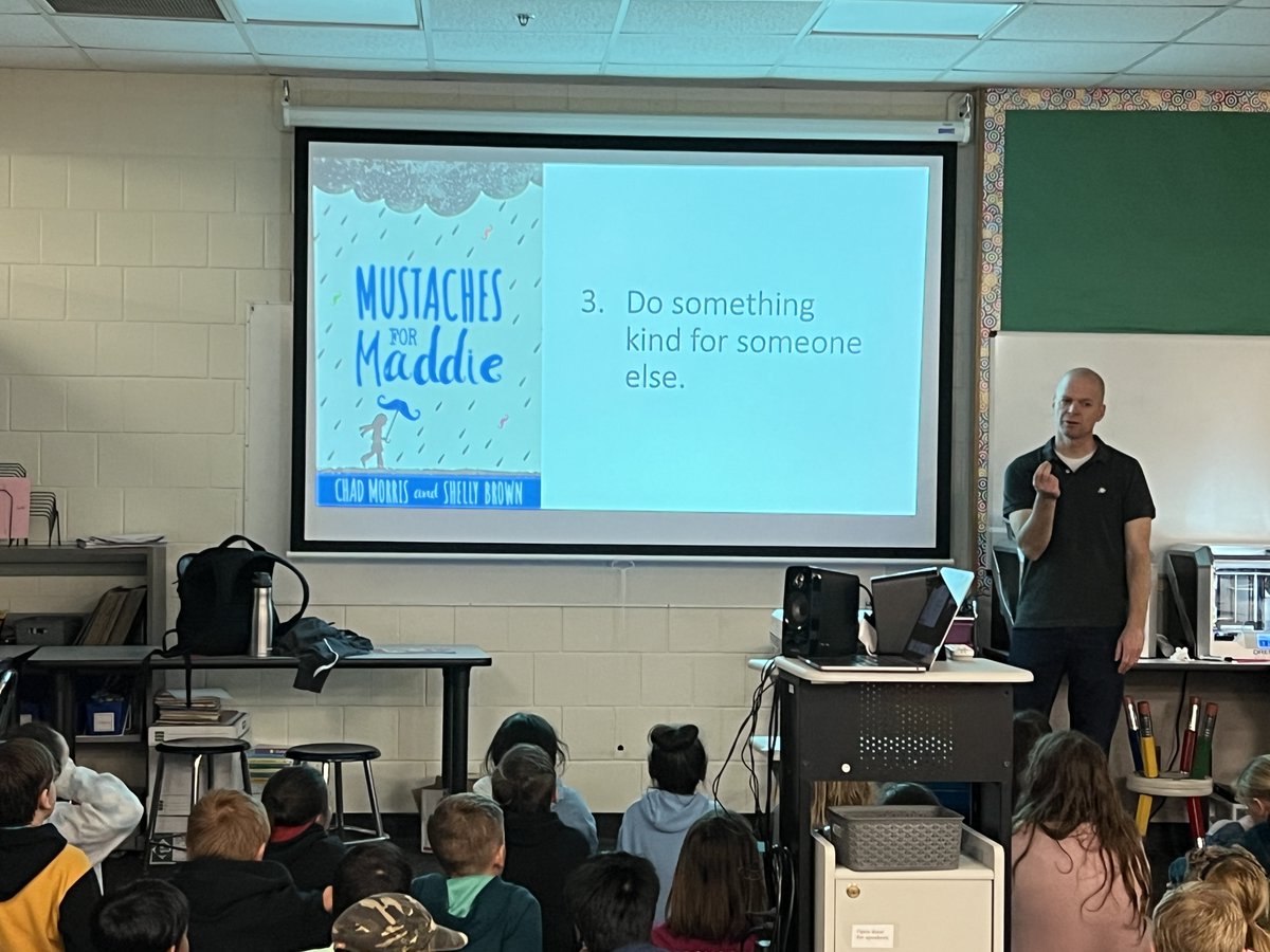 DisneyDolphins's tweet photo. 4th graders had an inspiring message from author Chad Morris today!  Try 3 things: See more in people, talk to someone new, do something kind for someone else! #Proud2bMPS #DisneyDolphins #MPSlibrarystories https://t.co/nq79uQxVDo