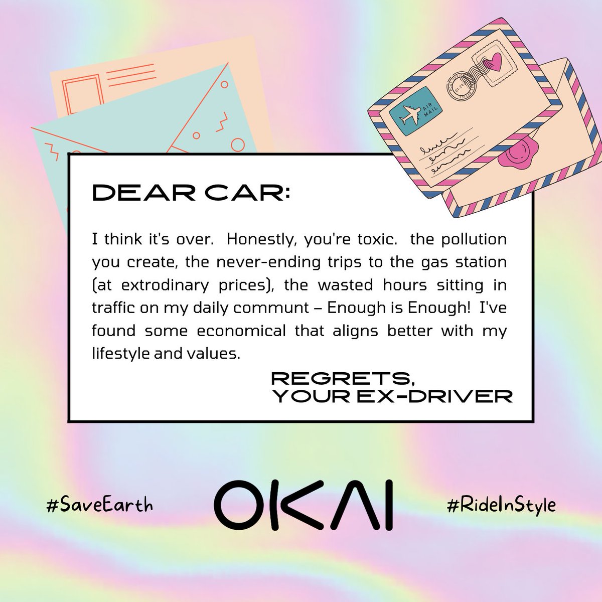okai_co's tweet photo. Let’s work together to start changing the world, one ride at a time!🛵🛴🚴
Don’t forget to shop #OKAI for our #EarthDaySale 🌎 sale ends 4/23.

#earthday  #sustainability #RideOKAI #RideInStyle  #OKAIEarthDay #NeonLite  #emobility #escooters #electricmobility #scooterlife https://t.co/UdL3vvMgVr