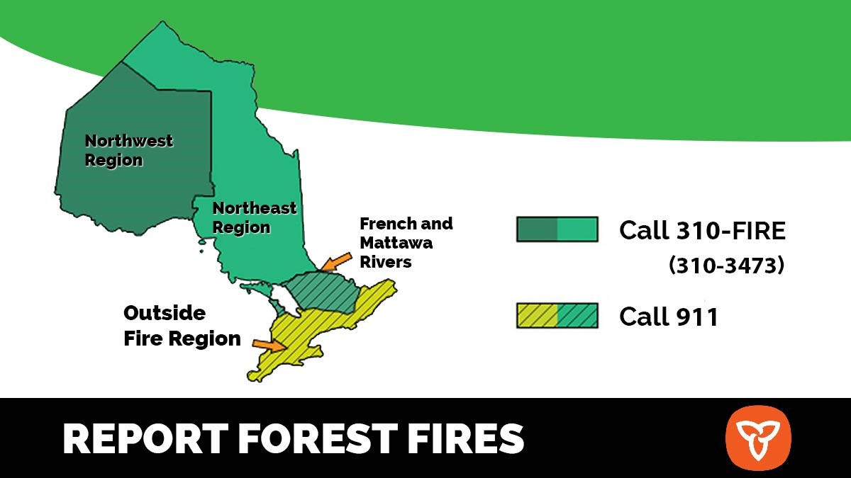 gbtownship's tweet image. Do you know how to report a wildland fire? If the fire is located south of the French and Mattawa Rivers, dial 911. If you find yourself North of those rivers, call 310-FIRE. Note the size of the fire, the height of the flames, what is burning and the location.

#GBFire