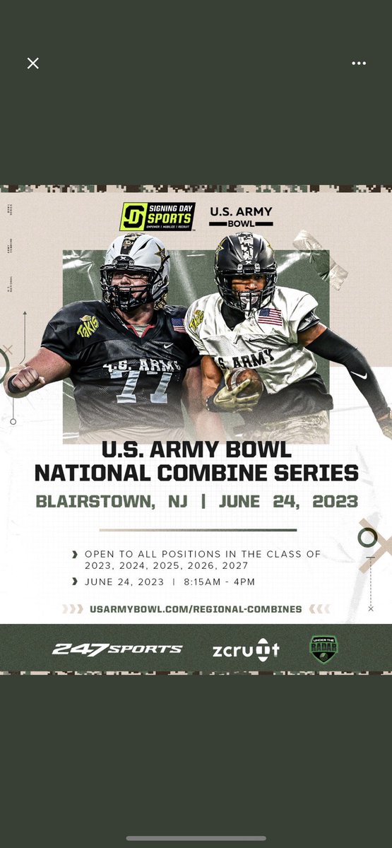 Thank you <a href="/RyneRezac/">Ryne Rezac</a> for the invite to the U.S. Army Bowl National Combine! Thank you for the opportunity!Appreciate it a lot! @Prolificperllc <a href="/CoachBJones95/">Bobby IndianaJones </a> <a href="/ScoutNickP/">Coach Nick Pennisi</a> <a href="/damehova9/">Damon Simmons</a>