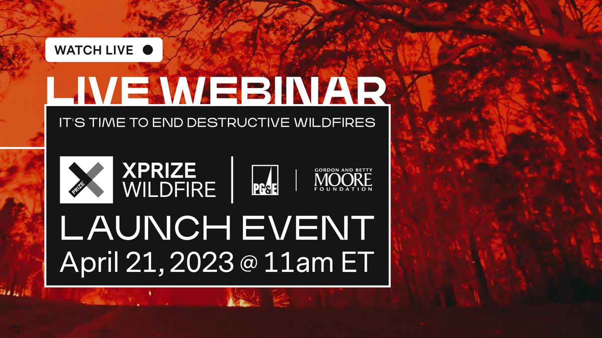 We’re teaming up w/ @XPRIZE @MooreFound @Minderoo @LockheedMartin @HiltonFound to incentivize innovators to bring an end to catastrophic #wildfires once and for all. Join us tomorrow & tune in to the #XPRIZEWildfire launch LIVE starting at 8am PT/11am ET: xprize.org/prizes/wildfir…