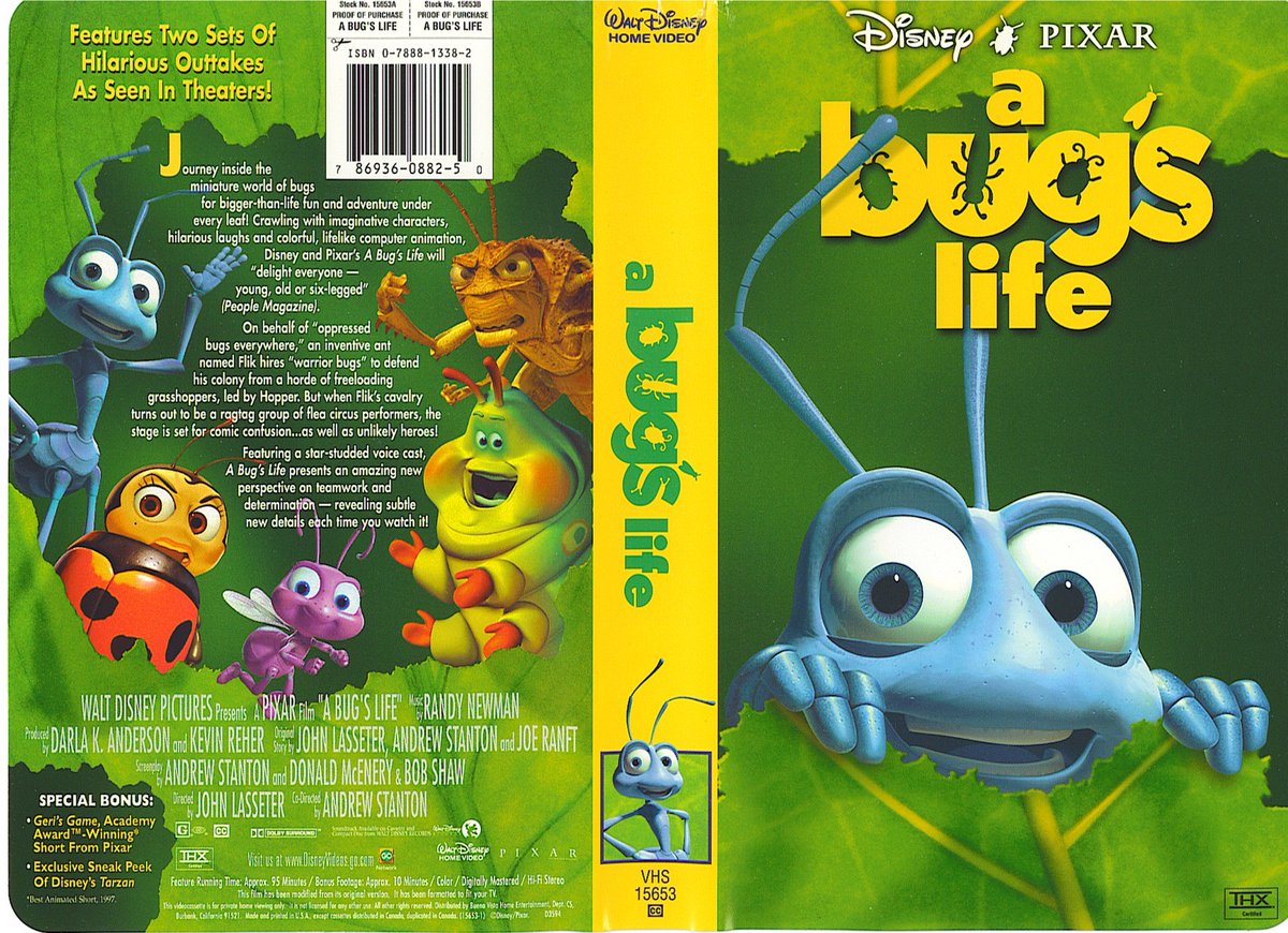 ArenStenslie's tweet photo. Today's the #24thanniversary of the first #waltdisneyhomevideo #homerelease of @Pixar's #ABugsLife.
This release came in 5 versions, each #VHS cover having either of these characters on it: #Flik, #Dot, #Heimlich, #Francis, and #Hopper. It even came in a #WidescreenEdition. https://t.co/lgWMvHdiSn
