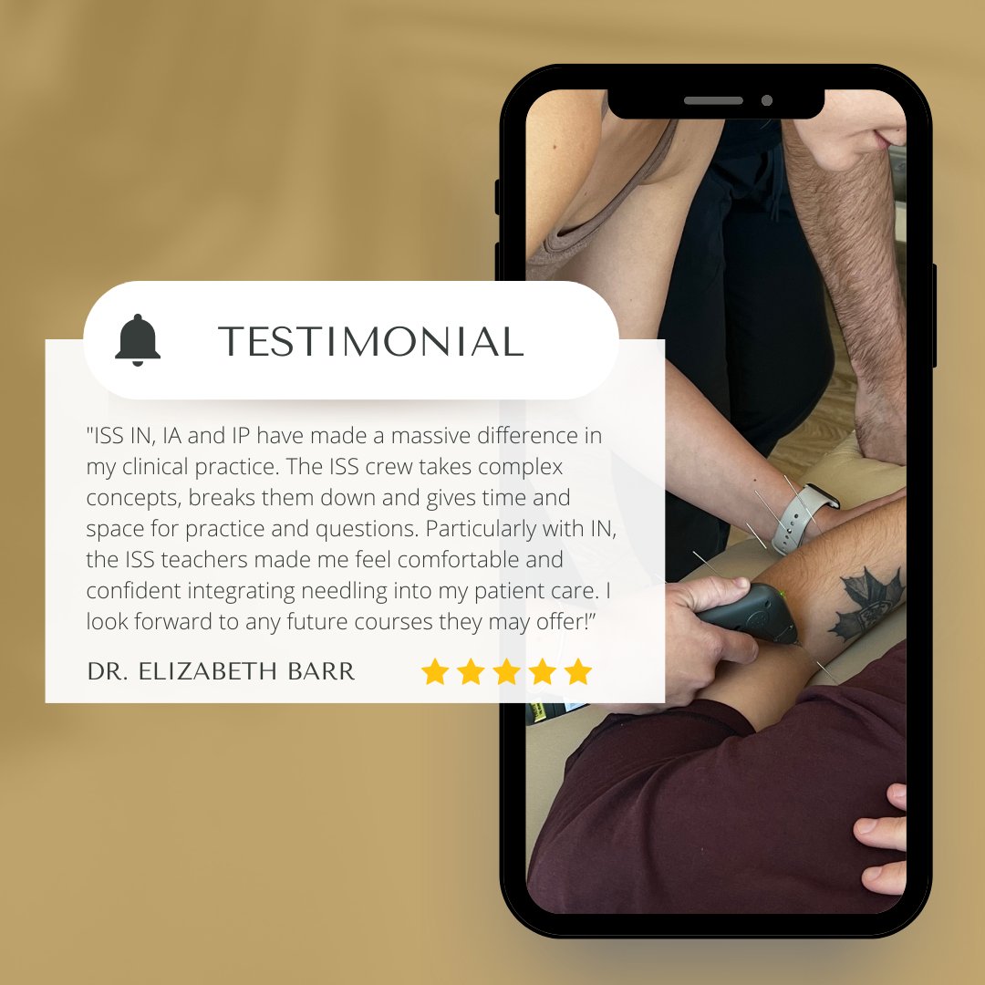 ISS_Seminars's tweet photo. "The ISS teachers made me feel comfortable and confident integrating needling into my patient care."
It's reviews like this that make our day. Beth is one of our former #IntegratedNeedling graduates that's now an ISS instructor.
#Physiotherapy #acupuncturist #chiropractors https://t.co/qYS62crZQc