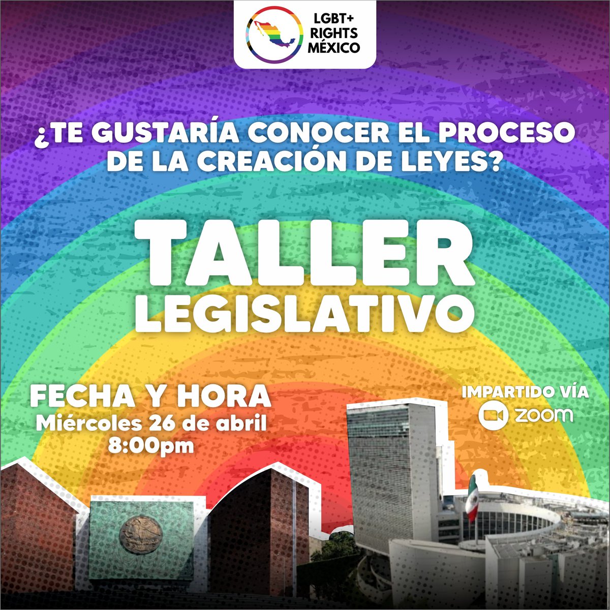 LGBTrightsmx's tweet photo. Las creación de leyes juega un papel importante en nuestro país para el reconocimiento de los derechos de nuestras poblaciones 🏳️‍🌈❤️

¿Te gustaría conocer el proceso? ¡Te invitamos a nuestro taller legislativo! Registraste en 👉🏽 https://t.co/uzh2jXQNtL https://t.co/xVDJ3WK2L4