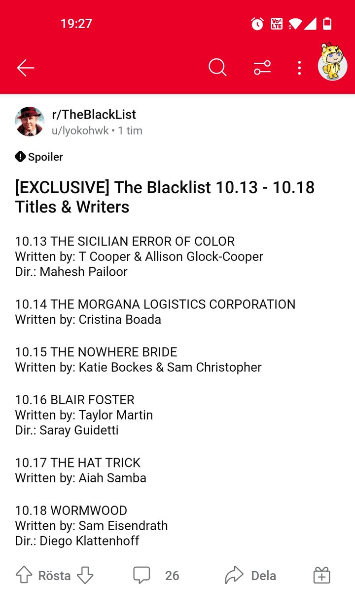 LindaLidman's tweet photo. The last name of the title in 10.16 is very interested...
#TheBlacklist #RedandAnne https://t.co/r68RyCJp0u