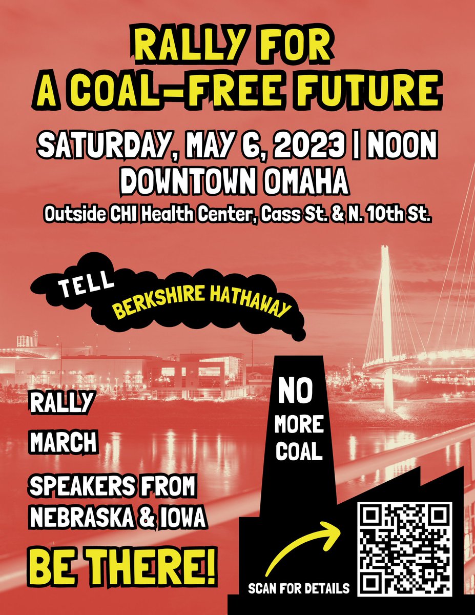 CleanUpMidAm's tweet photo. Did you know that Berkshire Hathaway operates one of the largest fleets of coal plants in the nation? On May 6th, they're hosting a shareholders meeting, and residents from Iowa and Nebraska are coming together to rally for a coal free future! Join us: https://t.co/0O5BEq0g2D https://t.co/HJERkiVKCq