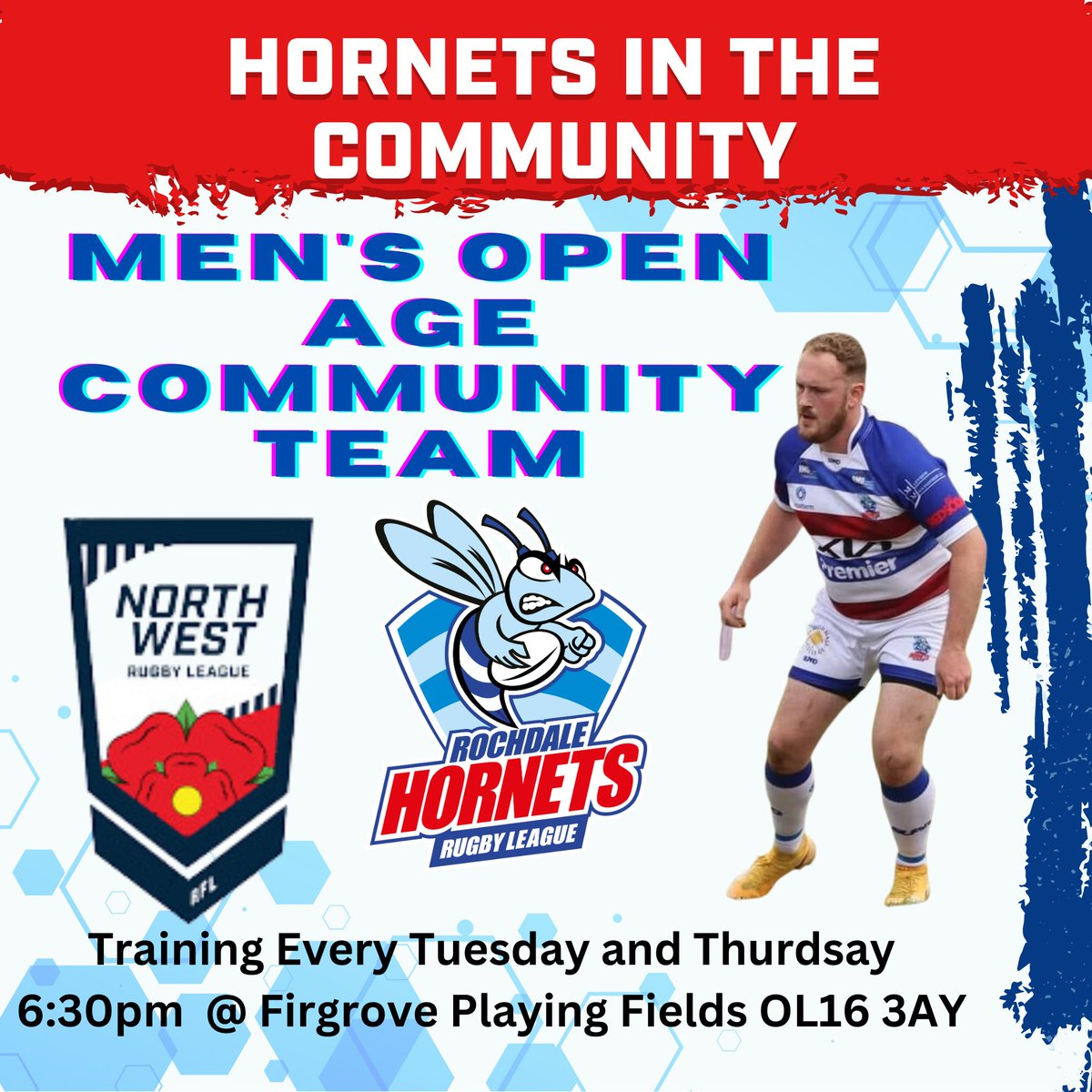 HornetsSpF's tweet image. 🐝Hornets in the Community

🏉 Our Men's open age community team are on the lookout for new players

Interested? Get yourself down to one of their training sessions

🕐 Every Tuesday and Thursday at 6:30pm
📍Firgrove Playing Fields, OL16 3AY

#jointheswarm #OneTeamOneDream