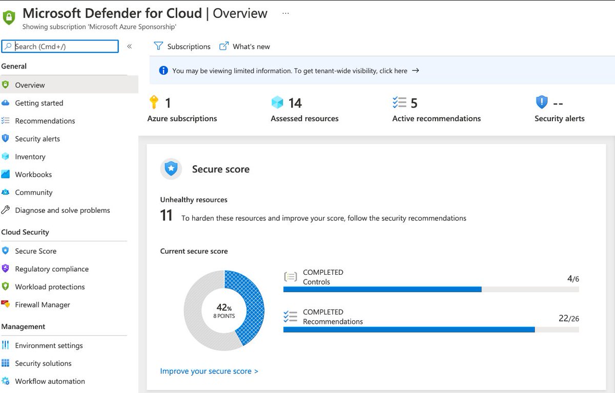 Cloud_Breach's tweet image. Microsoft Defender for Cloud (Azure Security Center) is your one-stop-shop for managing security across your #Azure resources. Monitor and enhance your security posture. #BreachingAzure #CloudBreach #infoSec #OASP #AzureSecurity #CloudSecurity