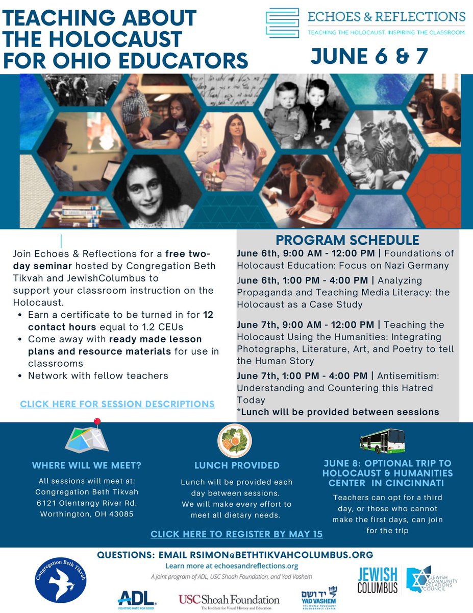 OhioEA's tweet photo. This episode explores free #profesionaldevelopment opportunities to improve how we teach & learn about the Holocaust, to make a better future for us all. https://t.co/iACRYym1BD