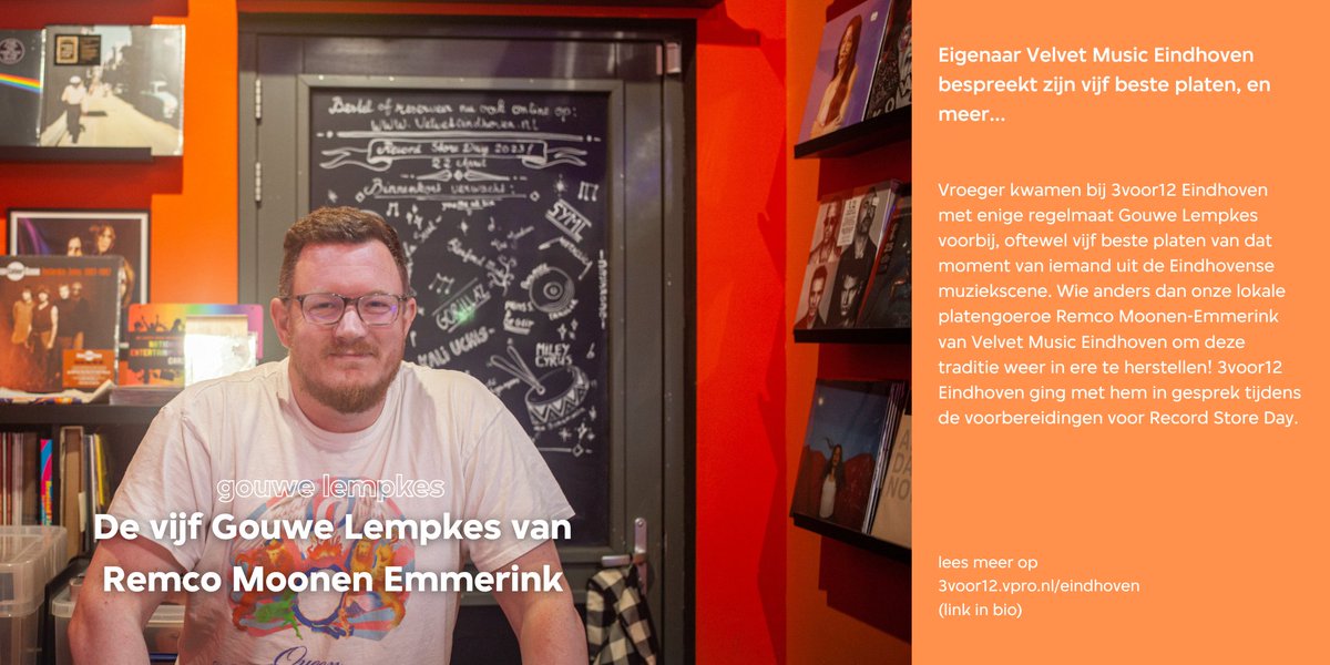 3voor12Ehv's tweet photo. Sinds 7 jaar heeft  Eindhoven er een platenzaak bij. En wie anders dan de eigenaar van deze  mooie zaak te vragen voor de hernieuwing van onze gouwe lempkes rubriek.  Het interview met @rpmmoonen  is nu te lezen via de link in bio! https://t.co/vBuKfc3QfC