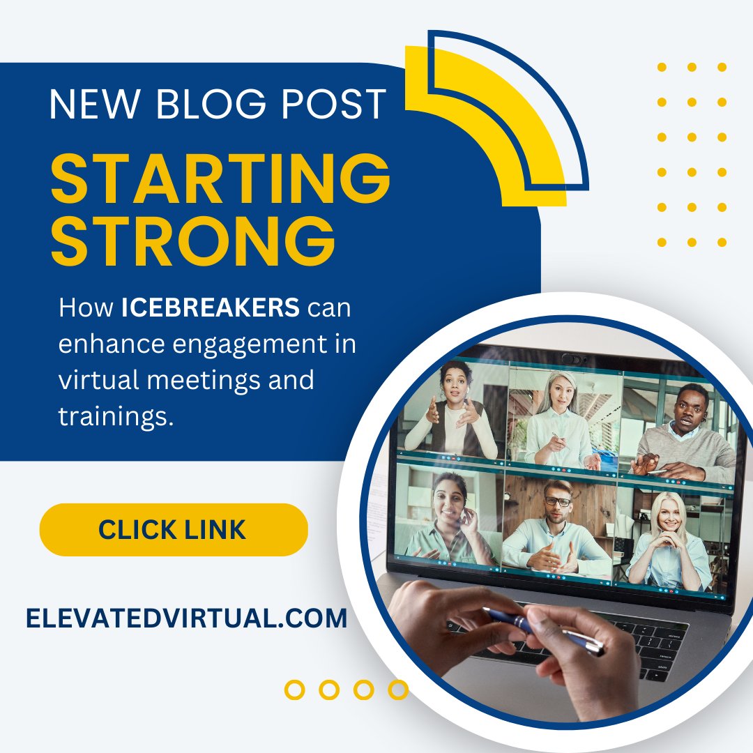 jakevanness's tweet photo. Starting off a virtual session with an icebreaker helps participants feel more comfortable and increases engagement. Learn benefits and examples in my latest blog post: https://t.co/HBYDBQbMvU https://t.co/Q3B0OhdRFR