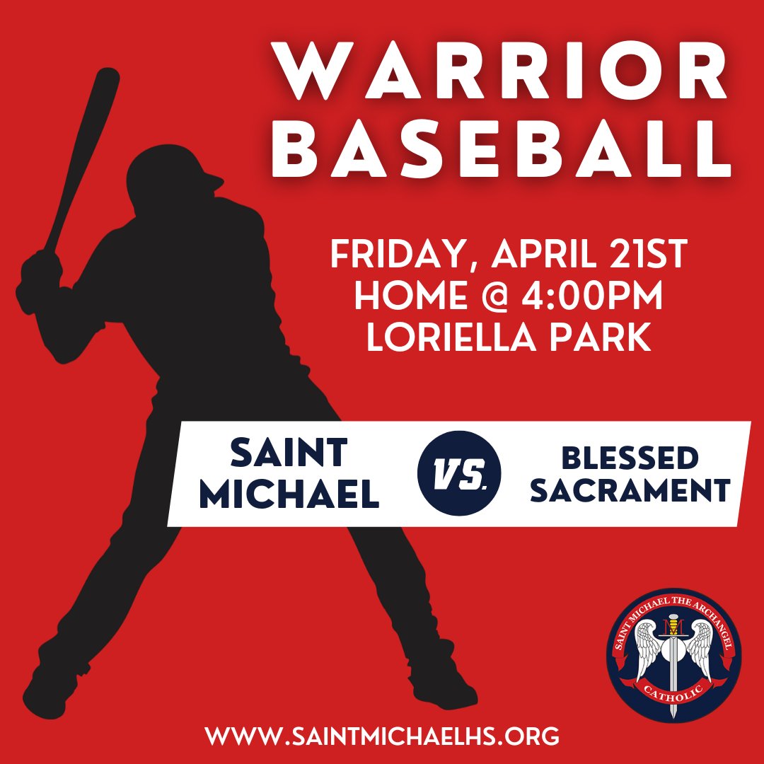 Warrior Baseball is back from Spring Break and we're taking on Blessed Sacrament tomorrow (Friday) at 4:00pm at Loriella Park. You don't want to miss this one! saintmichaelhs.org