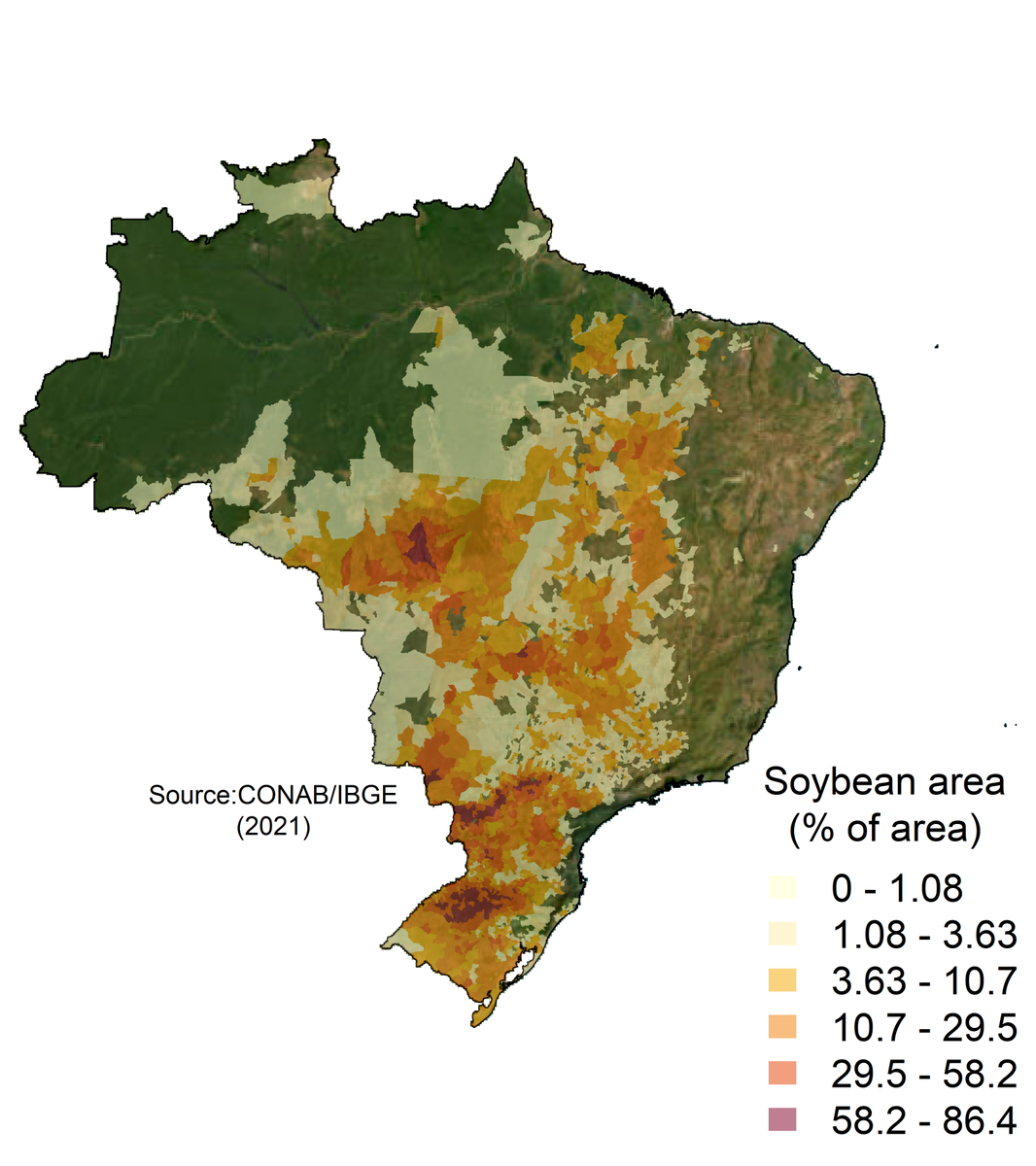 dossantoscaiol's tweet photo. I made these for a class that I am teaching this week and I thought they might be interesting for others too. They show where some of the main crops are produced in Brazil. The units are fraction of the municipality taken by the crop). Check out the soybean area: https://t.co/LY1l0BN7xX