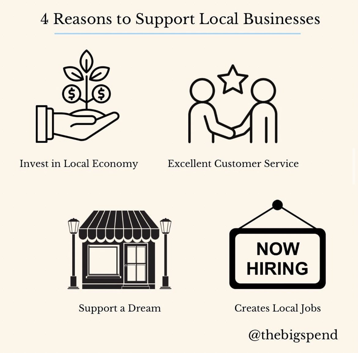 Get ready to make a difference! 💪 The Big Spend is only one week away, and we're pumped to show our love for local businesses. Here are 4 reasons why you should join us in supporting our community. Let's do this!

 #TheBigSpend #ShopLocal #SupportSmallBusinesses #CommunityLove