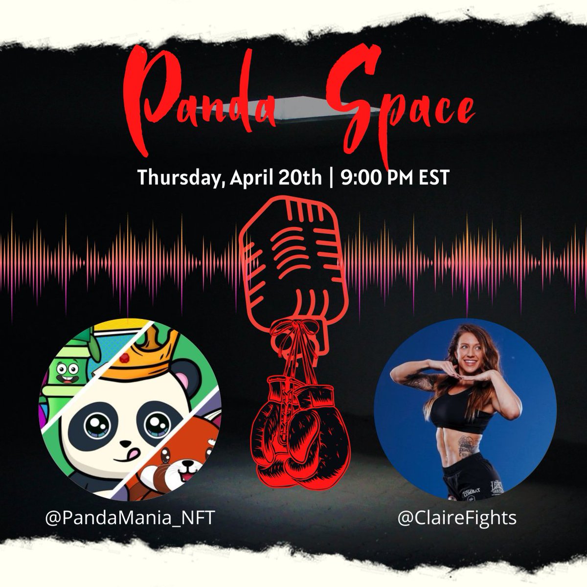 ❤️, RT & TAG 3 for chance at $10 in ETH Must follow @ClaireFights & @PandaMania_NFT MUST RSVP & BE IN SPACE: twitter.com/i/spaces/1BRJj… Let's talk MMA, health, lifestyle and more with the one and only strong and beautiful @ClaireFights 👊 #MMA
