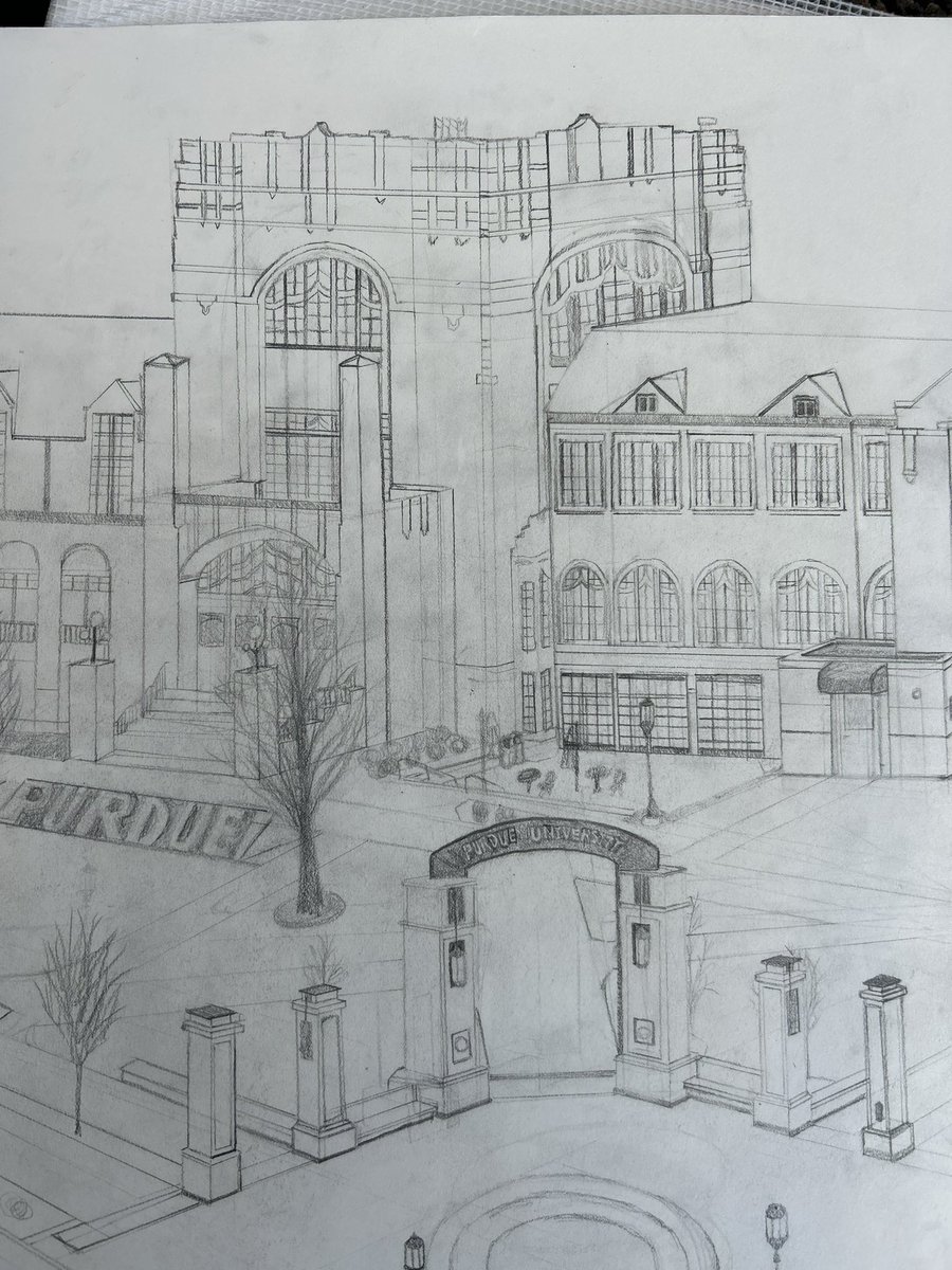 PSEF_Purdue's tweet photo. A drawing of the Purdue Memorial Union on a beautiful day!! Drawn by PSEF member, Ellie Hostetler :) Boiler Up!! #purduedayofgiving #psef https://t.co/NWgfn94e2U