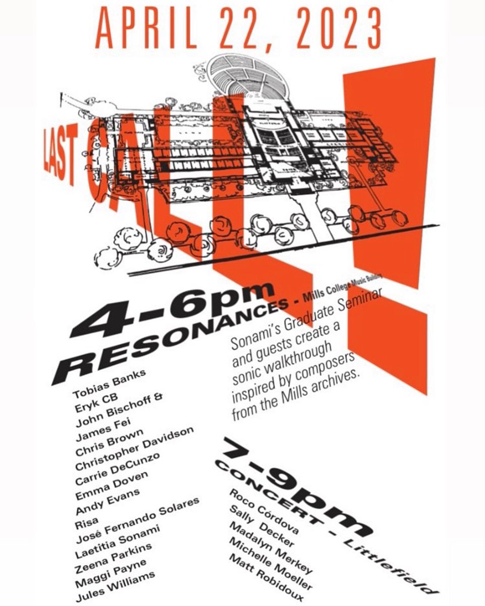 Performing this Saturday at Mills in an all day celebration starting at 3 PM with a video by Maggi Payne. The Music Department is 🚩CLOSING🚩down so this is one of the last concerts at the CCM. Please come if you are in Oakland this weekend.